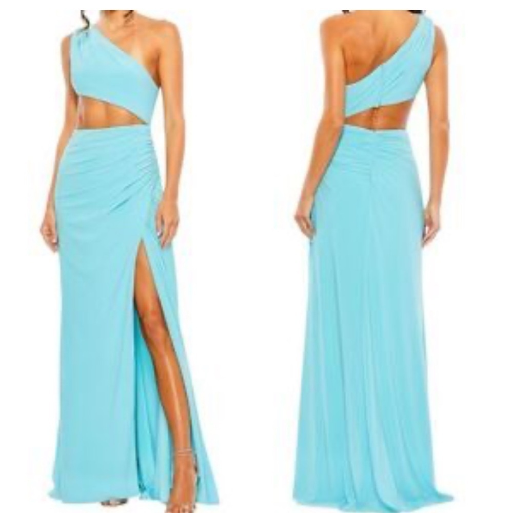 Mac Duggal Turquoise One-Shoulder Dress
